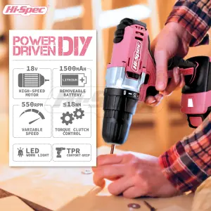 18V Drill Pink Electric Cordless Power Drill Screwdriver 81 Pc Tools Kit Set DIY