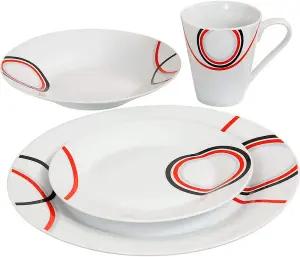 16Pc Dinner Set Bowl Plate Mug Soup Side Porcelain Cup Gift Kitchen Service New Red & Black Patterns