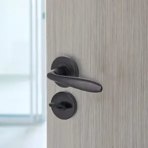 AFIT - Matt Black Bathroom Door Handle Set Internal Door Handles 64mm Lock 76mm Hinges Santeau Range