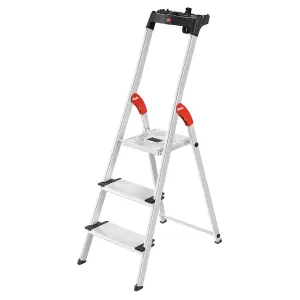 Hailo L80 Comfortline Step Ladder Deep Safety Step - 3 Tread