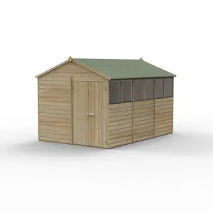 Forest Garden Beckwood Shiplap 12x8 ft Apex Natural timber Wooden Pressure treated 2 door Shed with floor & 6 windows (Base included) - Assembly service included