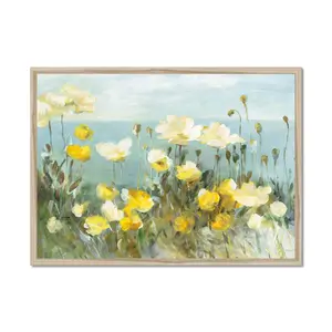 Field Of Poppies Bright Crop by Danhui Nai - Painting Natural Wood Framed Paper Print / 55cm H x 80cm W