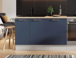 800 Kitchen Sink Unit 80cm Cabinet Navy Dark Blue Soft Close Copper Handles Nora