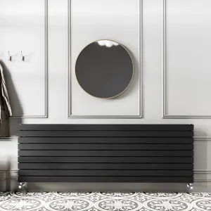 Porter Black Horizontal Double Flat Panel Radiator (W)1200mm x (H)612mm