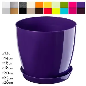 Plant Flower Pot Plastic 20 Colours 9 sizes Gloss Pots Planter Saucer Tray Deco Purple 16cm