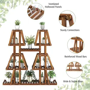 Costway Wood Plant Stand 5-Tier 10 Pots Plant Display Rack Indoor Flowerpot Holder