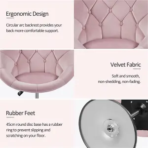 Yaheetech Pink Upholstered Height Adjustable Round Swivel Chair