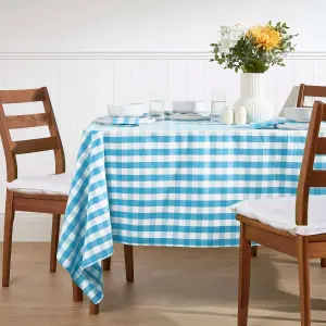 Homescapes Blue Block Check Cotton Gingham Tablecloth 137 x 137 cm