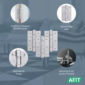 AFIT Satin Chrome Door Hinges - 3 Inch / 76mm  Internal Fire Door Hinges - 1.5 Pairs