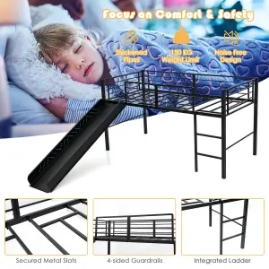 Costway Loft Bed Single Size Kids Bed Frame w/ Safety Guardrails Ladder & Slide