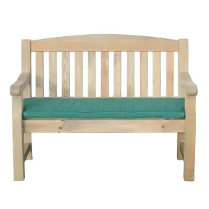 Zest Emily Wooden 2 Seater Bench Garden Patio Chair 4ft & Green Seat Pad Cushion