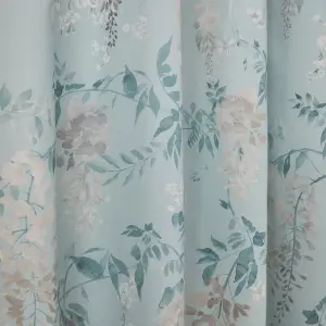 Wisteria Floral Print Pair of Duck Egg Pencil Pleat Curtains