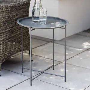 Charcoal STEEL OUTDOOR BISTRO TRAY TABLE ONLY Foldable Removable Tray Top Matt Powder Coated Steel