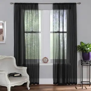 Home Curtains Voile Slot Top Panels 59w x 48d" (149x122cm) Black (PAIR)