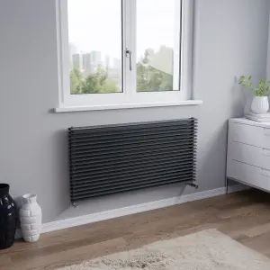 Agadon Aurora Duplex Horizontal Designer Radiator 600 x 1200 mm Anthracite - 5413 BTU - 10 Years Guarantee