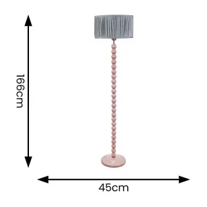 ValueLights Bobbins Painted Rose Floor Lamp with Ruched Pleated Powder Blue Drum Shade