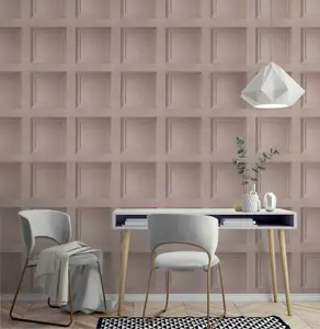 Blush Pink Wooden Panel 3D Effect Realistic Square Panelling Flat Wallpaper