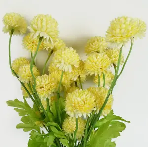 Pack of 6 x 50cm Dahlia Pompom Yellow Artificial Stem