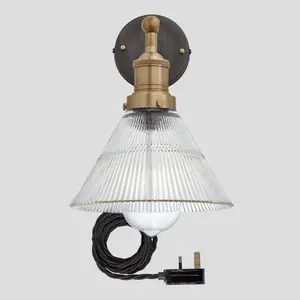 Industville Brooklyn Glass Funnel Wall Light 7 Inch with Brass Holder and Plug