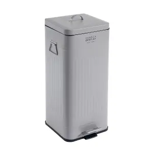 30L Steel Square Retro Kitchen Pedal Waste Bin Light Grey