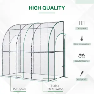 Outsunny 214 x 118 x 212cm Walk-In Lean to Wall Tunnel PVC Greenhouse with Doors