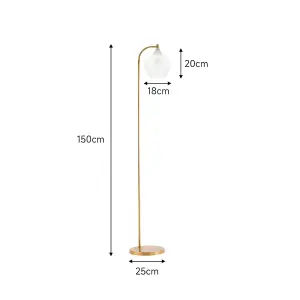 Gold Brass Electroplated Base Floor Lamp Floor Light with Frosted Glass Lampshade 150cm