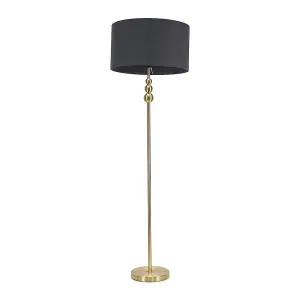 ValueLights Marissa Gold Stacked Ball Floor Lamp with Charcoal Grey Drum Shade