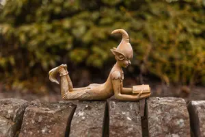 Laying Elf Reading Garden Ornament