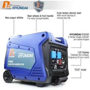 P1 3800W/3.8kW Portable Petrol Inverter Generator (Powered by Hyundai)