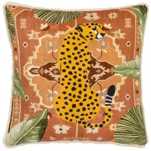 furn. Kilim Cheetah Printed Velvet Feather Rich Cushion