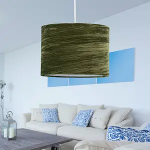 First Choice Lighting Set of 2 Green Crushed Velvet 33cm Pendant Lightshades