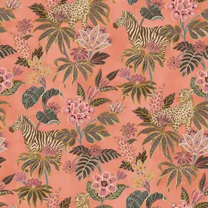 Galerie Into The Wild Metallic Orange Floral Leopard and Zebras Wallpaper Roll