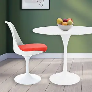 Tulip Set - Marble Medium Circular Table and Two Chairs with Luxurious Cushion Red