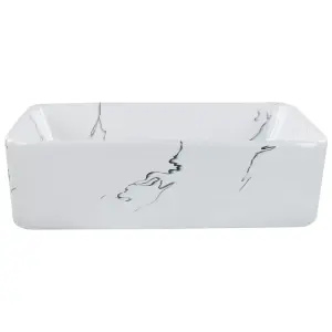 Ceramic Countertop Basin Marble Effect 490 x 380 mm White HOPI