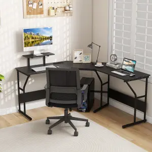 COSTWAY L-shaped Desk Long 2-Person Corner Computer Desk w/ Monitor Stand