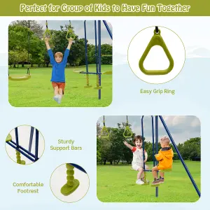 Costway 3-in-1 Kids Swing Set Metal A-Frame Swing Set U-shaped Swing Glider 2 Gym Ring