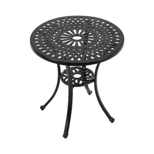 60cm Dia Round Outdoor Patio Dining Table with Umbrella Hole, Black