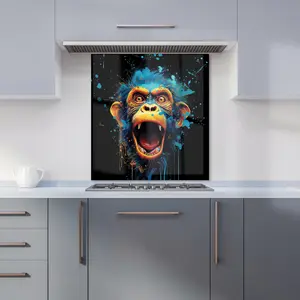 Crazy Monkey face Splashart Premium Glass Kitchen Splashback W900mm x H650mm