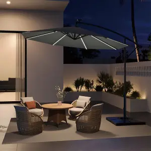 3M Cantilever Parasol with Lights and Black HDPE Fillable Parasol Base