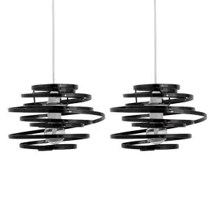 First Choice Lighting Set of 2 Black Metal Swirl Easy Fit Light Shades