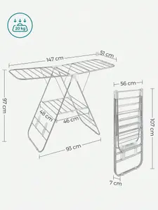 SONGMICS Clothes Airer, Foldable Clothes Drying Rack, Clothes Horse With Height-Adjustable Wings, Laundry Drying Rack