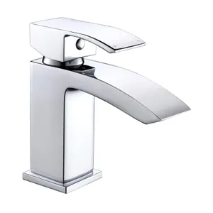 Nes Home Arke Waterfall Bathroom Basin Mono Mixer Tap Solid Brass Cloakroom and Waste