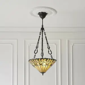 Tiffany Glass Hanging Ceiling Pendant Light Bronze Round Amber Lamp Shade i00128