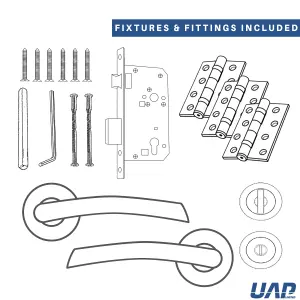 UAP Bathroom Door Handle - Pair - Lever on Rose - Developer Knurled - Bathroom Pack - Complete Set - Satin Chrome