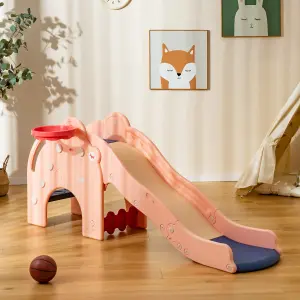 COSTWAY 4-in-1 Toddler Slide w/ Basketball Hoop Kids Play Slide with Cute Elephant Shape