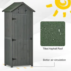 Outsunny Wooden Garden Storage Shed Tool Storage Box, 77 x 54 x 179 cm, Grey