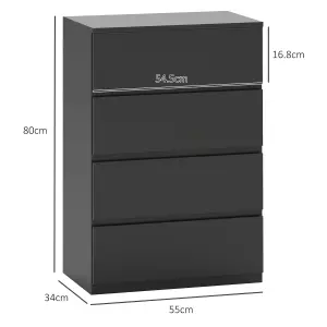 HOMCOM Bedroom Chest of Drawers, 4 Drawers Dresser, Drawer Unit, Black