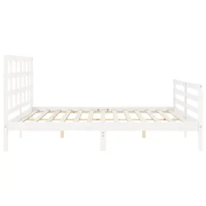 Berkfield Bed Frame with Headboard White Super King Size Solid Wood