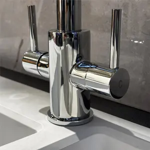 Liquida AD397CH Swan Neck Twin Lever Kitchen Mixer Tap In Chrome