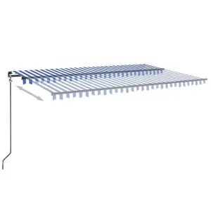 Berkfield Manual Retractable Awning with LED 500x350 cm Blue and White